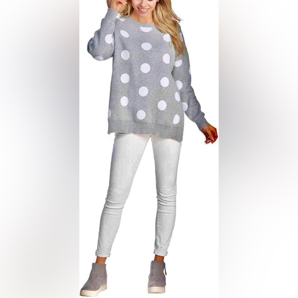 Cynthia Rowley Gray and White Polka Dot Sweater Top